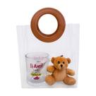 Kit Dia das Mães Presente Namorados Caneca + Sacola + Urso Cor:Te Amo + Sac.Marrom