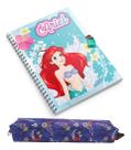 Kit Diário e Estojo Material Escolar Disney Stitch Sereia Crianças Volta as Aulas Infantil