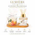 Kit Difusor de Ambientes + Vela Perfumada Tropical Aromas + bandeja madeira