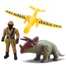 Kit Dinopark Hunters Com Avião De Resgate Soldado Articulado E Dinossauro Realista