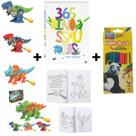 Kit Dinossauro Dino Monta e Desmonta e Livro com 365 Dinossauros para colorir e Lapis de Cor