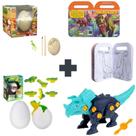 Kit dinossauro dino ovo nasce e cresce na água + ovo fossil + dino monta e desmonta e livro dinossauro para colorir