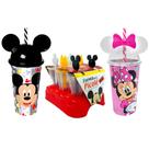 Kit Disney com Copos Mickey e Minnie Rosa de Orelhas + Forminha de Sorvete Picolé