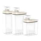 Kit Dispenser Organizador Multiuso Lavanderia 2,3L + 1,5L Pote Hermético Porta Amaciante Sabão Em Pó