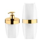 Kit Dispenser Porta Sabonete Líquido Suporte Escova Dente Creme Dental Banheiro Branco Dourado - Future