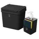 Kit Dispenser Sabonete Líquido + Lixeira 2,5 Litros Com Tampa Cozinha Preto - Pop Crippa Kit Dispenser Sabonete Líquido + Lixeira 2,5 Litros Com Tampa Cozinha Preto - Pop Crippa