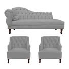 Kit Divã Cancun 185cm Braço Direito + 2 Poltronas Genesis com Strass Suede