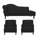 Kit Divã Cancun 185cm Braço Direito + 2 Poltronas Genesis com Strass Suede Kit Divã Cancun 185cm Braço Direito + 2 Poltronas Genesis com Strass Suede
