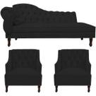 Kit Divã Cancun 185cm Direito com 2 Poltronas Genesis Preto