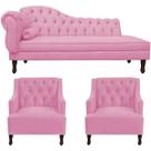 Kit Divã Cancun 185cm Direito com 2 Poltronas Genesis Rosa