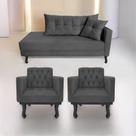 Kit Diva Recamier Azura 160cm Lado Esquerdo e 02 Poltronas Classic Linho - Doce Sonho Móveis