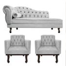 Kit Diva Recamier Diana 120cm Lado Direito e 2 Poltronas Classic Linho - Doce Sonho Móveis