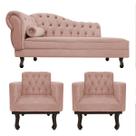 Kit Diva Recamier Diana 120cm Lado Direito e 2 Poltronas Classic Suede - Doce Sonho Móveis