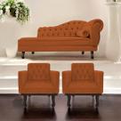 Kit Diva Recamier Diana 160cm Lado Esquerdo e 02 Poltronas Classic Suede - Doce Sonho Móveis