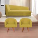 Kit Divã Recamier Heitor 140cm Lado Direito e 02 Poltronas Luiza Suede - Doce Sonho Móveis
