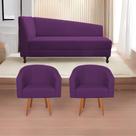 Kit Divã Recamier Heitor 160cm Lado Direito e 02 Poltronas Luiza Suede - Amarena Móveis