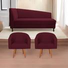 Kit Divã Recamier Heitor 160cm Lado Direito e 02 Poltronas Luiza Suede - Doce Sonho Móveis