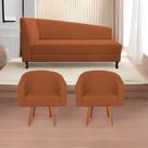 Kit Divã Recamier Heitor 160cm Lado Direito e 02 Poltronas Luiza Suede - Doce Sonho Móveis