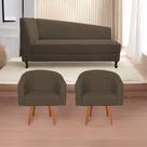 Kit Divã Recamier Heitor 185cm Lado Direito e 02 Poltronas Luiza Suede - Doce Sonho Móveis