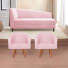 Kit Divã Recamier Heitor 185cm Lado Direito e 02 Poltronas Luiza Suede - Doce Sonho Móveis