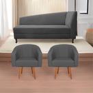 Kit Diva Recamier Heitor 185cm Lado Esquerdo e 02 Poltronas Luiza Linho - Amarena Móveis