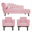 Kit Diva Recamier Juliana 120cm Lado Direito e 2 Poltronas Classic Suede Rosa Bebe - Amarena Móveis