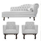 Kit Diva Recamier Juliana 160cm Lado Esquerdo e 02 Poltronas Classic Suede Branco - Amarena Móveis