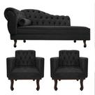 Kit Diva Recamier Juliana 185cm Lado Direito e 02 Poltronas Classic Suede Preto - Amarena Móveis Kit Diva Recamier Juliana 185cm Lado Direito e 02 Poltronas Classic Suede Preto - Amarena Móveis