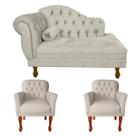 Kit Divã Recamier Sofá 120cm + 2 Poltronas P/ Sala De Espera - Suede - Sv Decor