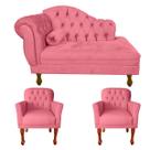 Kit Divã Recamier Sofá 120cm + 2 Poltronas P/ Sala De Espera - Suede - Sv Decor