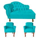Kit Divã Recamier Sofá Imperial 120 Cm + 2 Poltronas Suede