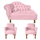 Kit Divã Recamier Sofá Imperial 120 Cm + 2 Poltronas Suede
