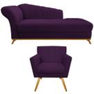 Kit Diva Recamier Vanessa 140cm Lado Direito e 01 Poltrona Laura Suede Kit Diva Recamier Vanessa 140cm Lado Direito e 01 Poltrona Laura Suede