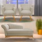 Kit Diva Recamier Vanessa 160cm Lado Direito e 02 Poltronas Laura Suede - Amarena Móveis