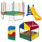kit Diversão Cama Elástica Pula Pula Infantil e adulto 3,05m Resistente Piscina de Bolinhas 1,00m 500 Bolinhas Coloridas Escorregador Médio