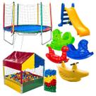 Kit Diversão Pula Pula 2,30m Médio Piscina de Bolinhas 1m com 500 Bolinhas Escorrega Médio Acompanha Gangorras de 1 Lugar e 2 Lugares