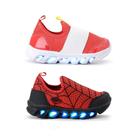Kit Dois Pares Tênis Infantil Menino Sonic Homem Aranha Led Colorido Calce Fácil