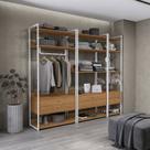 Kit Dormitorio 6 Gavetas e 1 Cabideiro Industrial Marrom/Canela/Branco