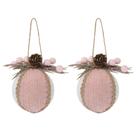 Kit duas bolas natalinas rosa e branca com pinha - 14cm