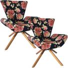 Kit Duas Poltronas Elegance Base Giratória Ferro e Madeira Imperial Marinho Impermeável
