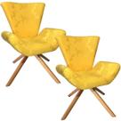 Kit Duas Poltronas Elegance Base Giratória Ferro e Madeira Jacquard Amarelo Kit Duas Poltronas Elegance Base Giratória Ferro e Madeira Jacquard Amarelo
