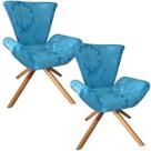 Kit Duas Poltronas Elegance Base Giratória Ferro e Madeira Jacquard Azul Turquesa Kit Duas Poltronas Elegance Base Giratória Ferro e Madeira Jacquard Azul Turquesa