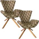 Kit Duas Poltronas Elegance Base Giratória Ferro e Madeira Jacquard Capitonê Marrom Kit Duas Poltronas Elegance Base Giratória Ferro e Madeira Jacquard Capitonê Marrom