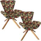 Kit Duas Poltronas Elegance Base Giratória Ferro e Madeira Jacquard Floral Ibisco
