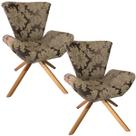 Kit Duas Poltronas Elegance Base Giratória Ferro e Madeira Jacquard Marrom