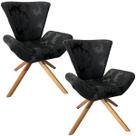 Kit Duas Poltronas Elegance Base Giratória Ferro e Madeira Jacquard Preto