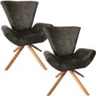 Kit Duas Poltronas Elegance Base Giratória Ferro e Madeira Sued Marrom
