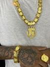 Kit Dubai Supremo 22mm Cordão + pingente +pulseira + anel de Letra Inicial Ajustável Banhado Ouro 18k