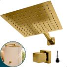 Kit Ducha Chuveiro 30x30cm Inox Dourado Parede Cascata Acabamento Para Registro Padrão Deca Docol Ducha Quadrada Piscina Chuveiro Frio Externo