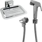 Kit Ducha Higiênica Cromada Abs E Saboneteira De Parede Inox Acessórios Banheiro Brilhoso Luxo